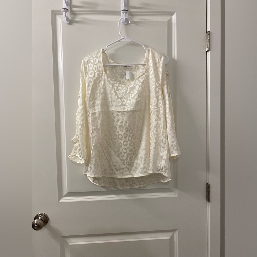 NWT Retrology Cheetah Print White Blouse with Cage Sleeves medium
